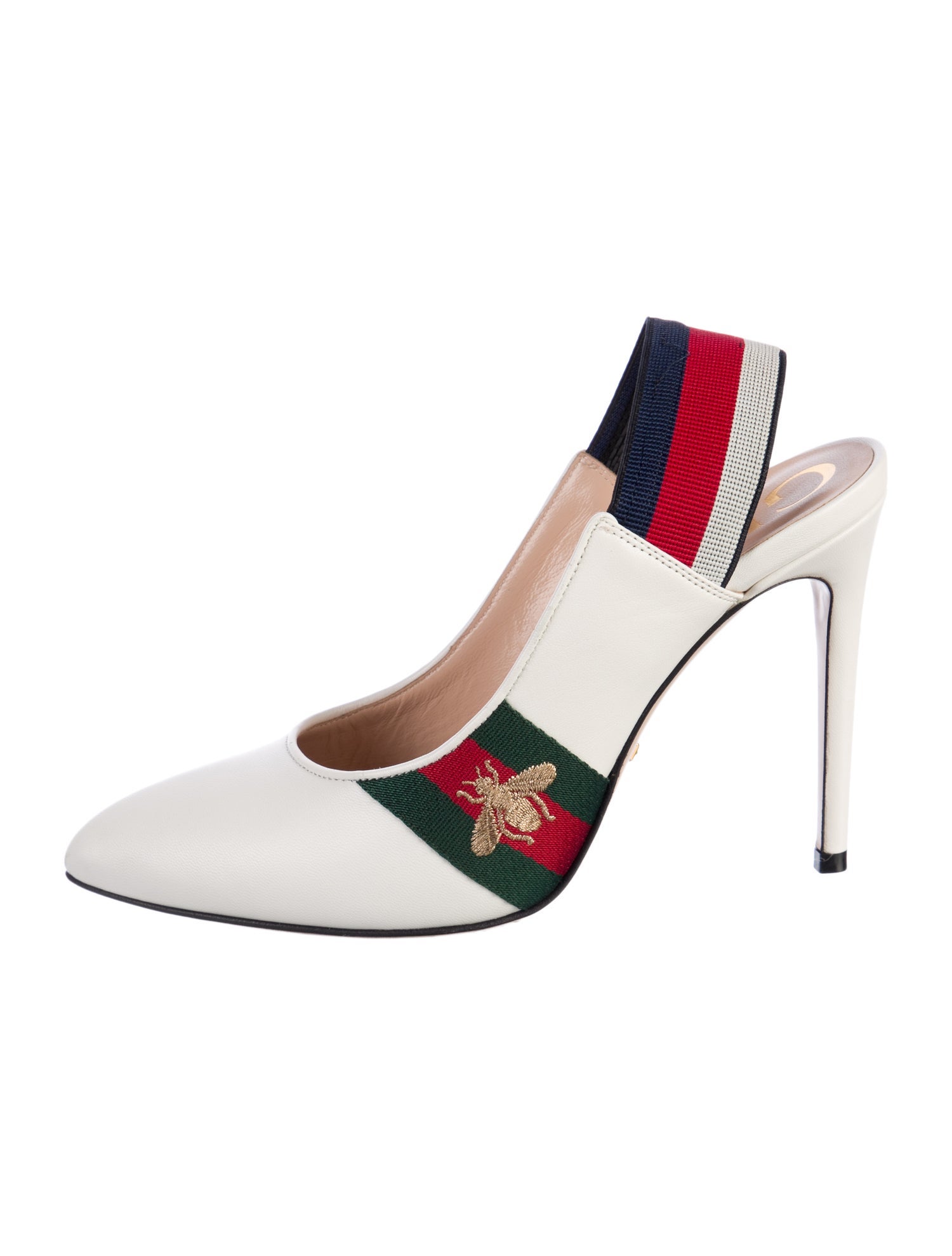 Gucci Web Accent Leather Slingback Pumps